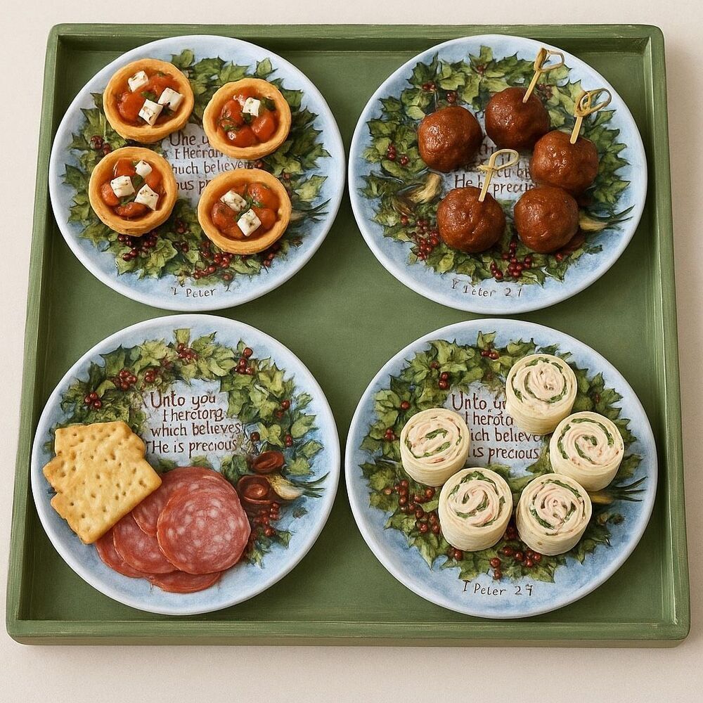 Christmas appetizer plates by Shelly Reeves.